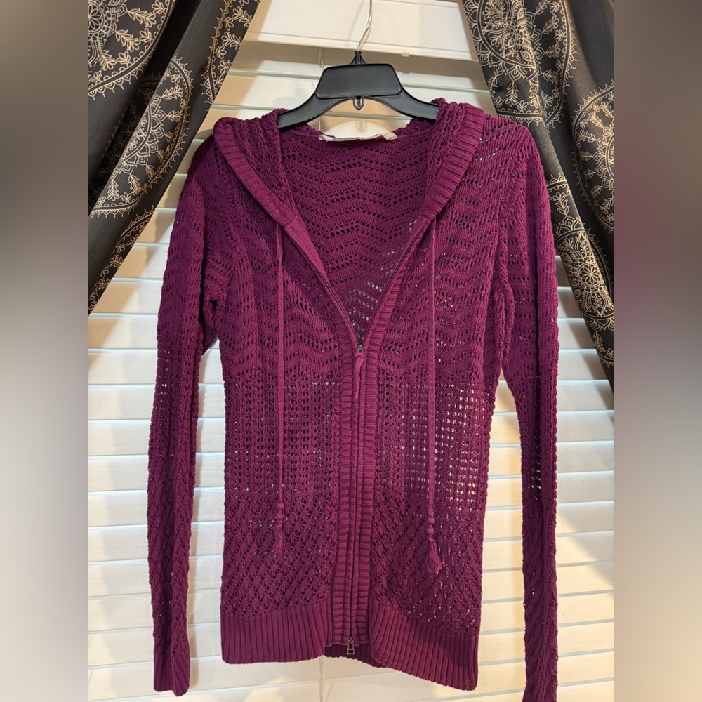 Athleta Women's Purple Crochet Hooded Sweater size Medium